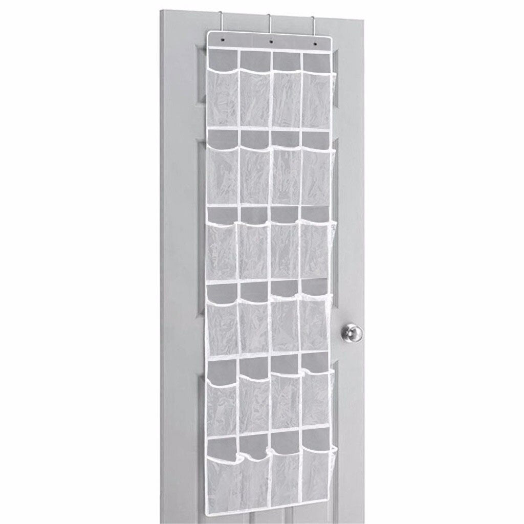 24 Pockets Crystal Clear Over The Door Hanging Shoe Organizer 64'' X 19'' Black Blue Gray Organizers Housekeeping Home New 8p