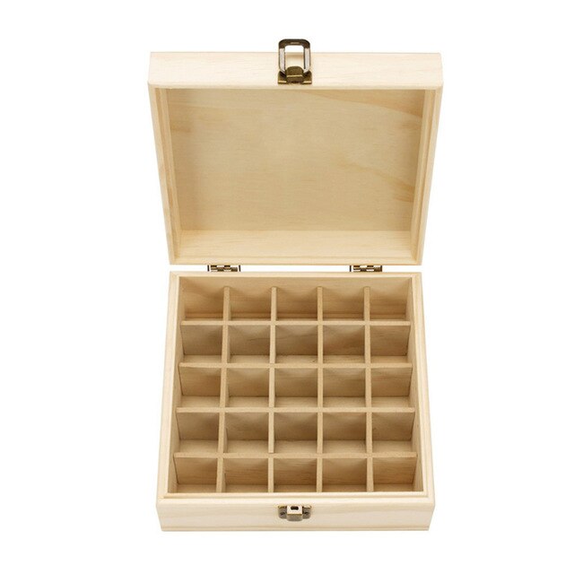 25 Slots Wooden Essential Oils Box Solid Wood Case Holder Aromatherapy Bottles Storage Organizer 18.6*18.6*18.5cm Pine
